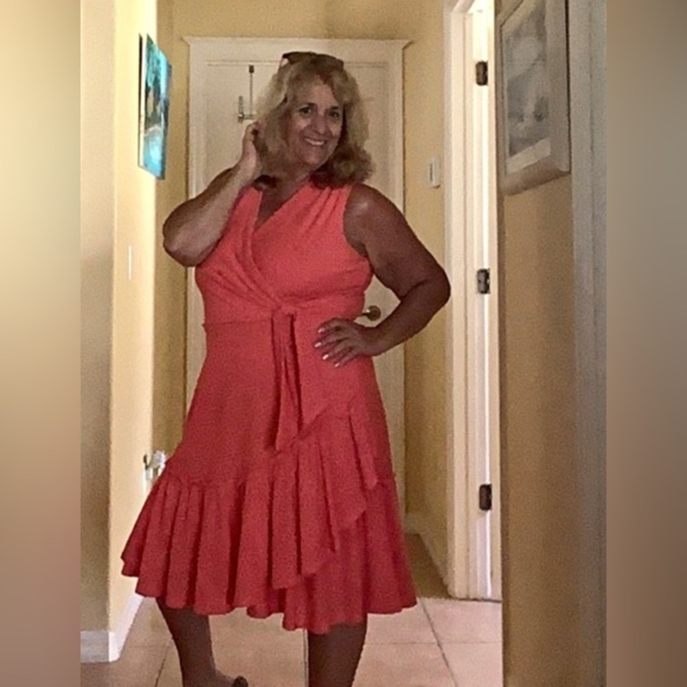 Dress Signature by Robbie Bee dress coral sleeveless looks Crocheted <L>